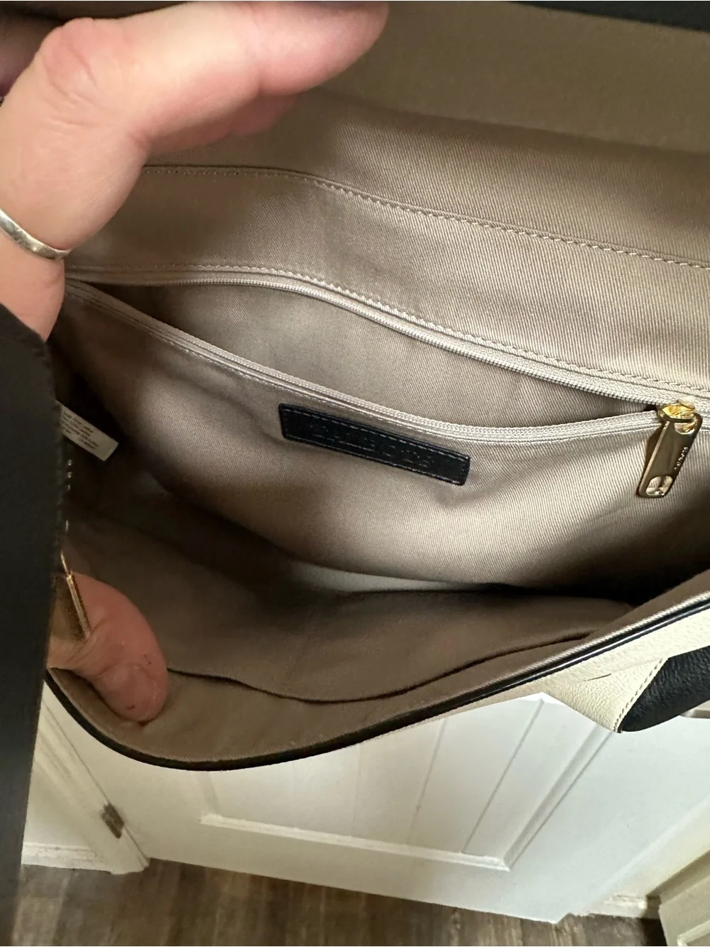 Talbots Cream and Black Leather Crossbody Clutch - Picture 10 of 11